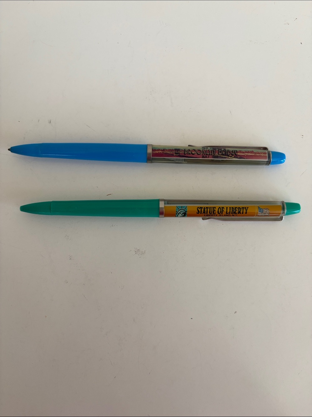 Vintage Floaty Souvenir Pens - Statue of Liberty & Brooklyn Bridge